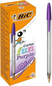 BIC Cristal Fun, Ballpoint Pens, Smudge-Proof Writing Pens and Wide Point (1.6 mm), Ideal for School, Purple Ink, Pack of 20