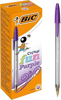 BIC Cristal Fun, Ballpoint Pens, Smudge-Proof Writing Pens and Wide Point (1.6 mm), Ideal for School, Purple Ink, Pack of 20