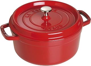 STAUB Cast Iron Round Cocotte, Dutch Oven, 4-quart, serves 3-4, Made in France, Cherry