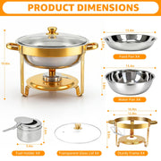 Hetorosu Round Chafing Dish Set, 5 Quart Capacity, Gold 4 Pack
