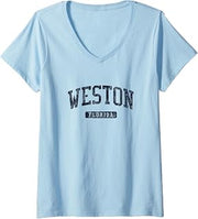 Womens Weston FL J05 Vintage Athletic Blue Design V-Neck T-Shirt