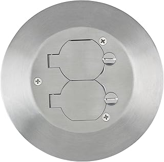 Hubbell Round Aluminum Floor Cover Plate with Duplex Flaps, 1-Gang One Piece Design, Carpet Flange, SFA3925