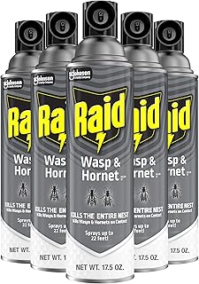 Raid Wasp & Hornet Killer Spray Kills the Entire Nest Sprays up to 22 Feet Kills on Contact 17.5 Ounce (Pack of 5)