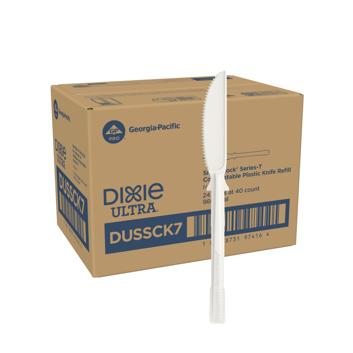 Ultra® SMARTSTOCK® SERIES-T COMPOSTABLE DISPOSABLE PLASTIC KNIFE REFILL BY GP PRO (GEORGIA-PACIFIC) by Dixie – 7", Plastic, white, Model DUSSCK7