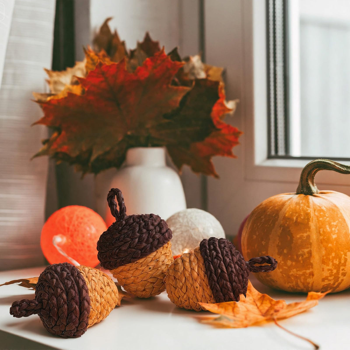Fuutreo Fall Acorn Decorations, Woven Corn Husk, Set of 6