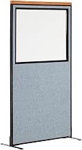 Global Industrial 36-1/4"W x 73-1/2"H Deluxe Freestanding Office Partition Panel with Partial Window, Blue