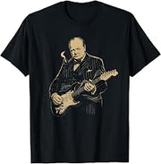 Winston Churchill Playing Electric Guitar Rocker Humor T-Shirt