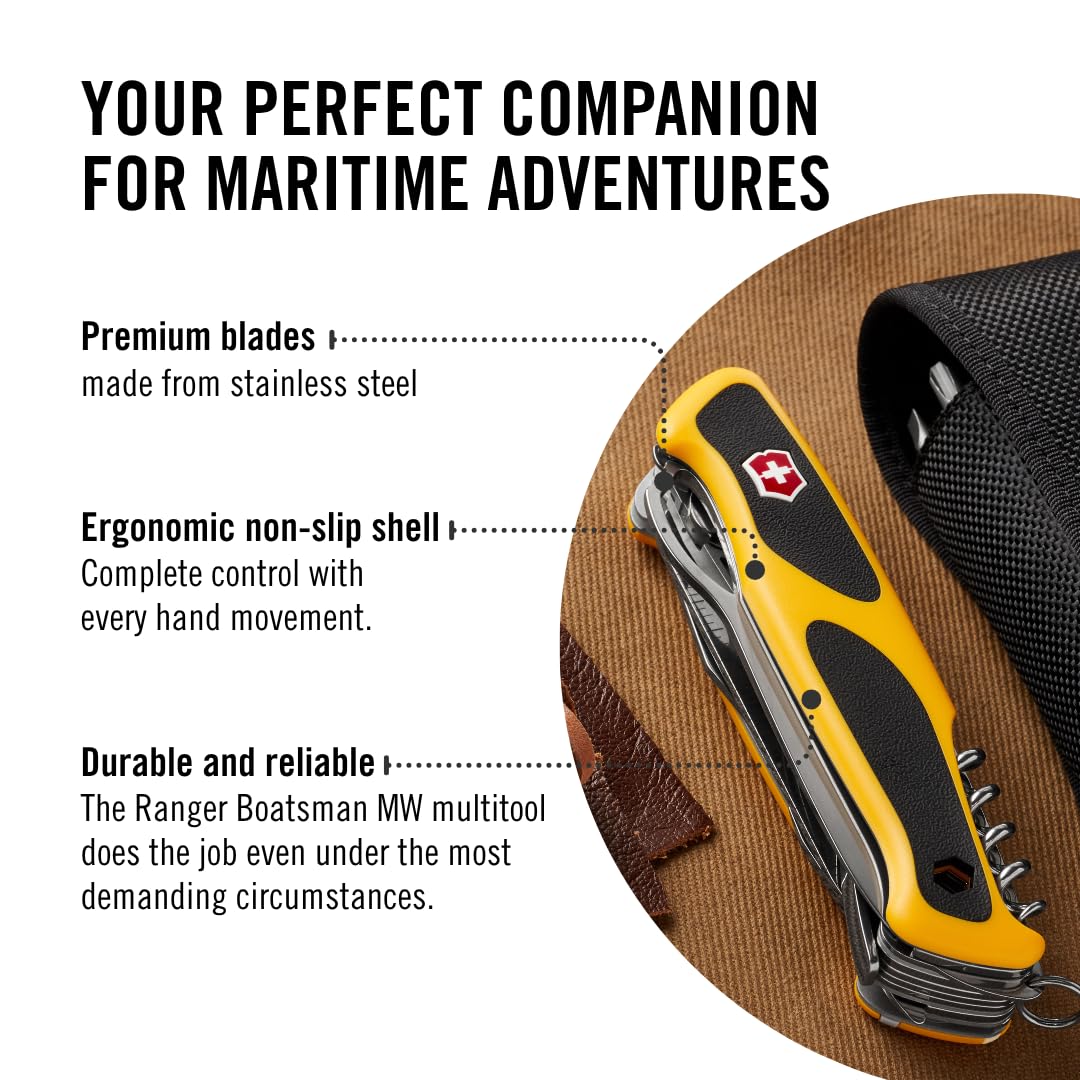 Ranger Boatsman MW Grip Swiss Army Pocket Knife by Victorinox – 5.12 In, Polyamide, Yellow/Black, Model 0.9798.MWC8