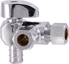 SharkBite 1/2 x 3/8 x 3/8 Inch OD Compression Angle Stop Valve, Dual Outlet, Quarter Turn, PEX Pipe, PE-RT, 23066LF