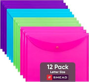 SMEAD Plastic Envelopes, Snap Closure, Document Folder, Assorted 12-Pack | Tear and water resistant translucent plastic that holds up to 50 sheets of letter paper and wipes clean with a cloth.