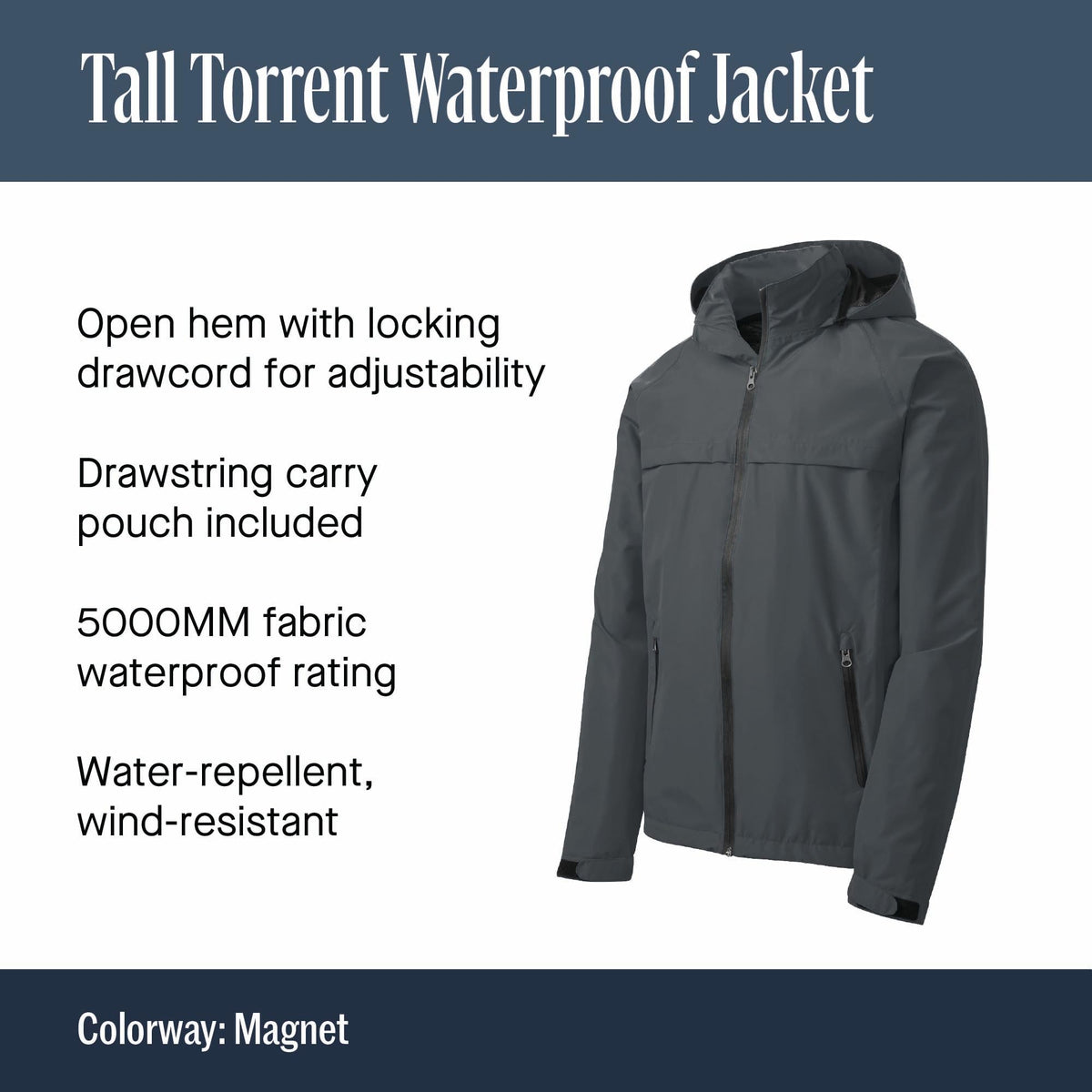 Men's Tall Torrent Waterproof Jacket by Port Authority – X-Large Extra Tall, True Navy, Model Tlj333
