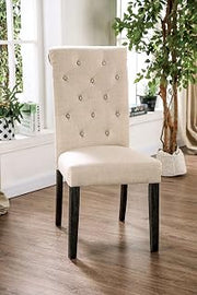 Classic Ivory Set of 2 Side Chairs with Button Tufted Linen-Like Fabric