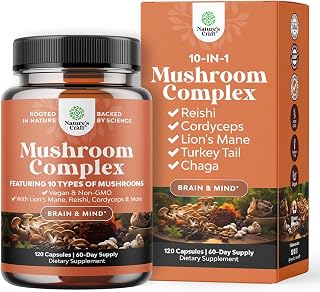 Mushroom Complex Supplement w Reishi, Chaga, Maitake & Shiitake- 120 Count | Mushroom blend with chaga, maitake & shiitake for brain health, memory, focus & clarity support