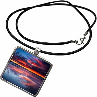 Sunset over the Channel Islands from Ventura State Beach, California Necklace With Rectangle Pendant