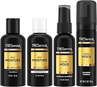 TRESemmé Travel Shampoo, Conditioner, Hairspray & Mousse Bundle | Complete Travel Hair Care and Styling Set | Cleanse, Condition, Style and Finish Wherever You Go