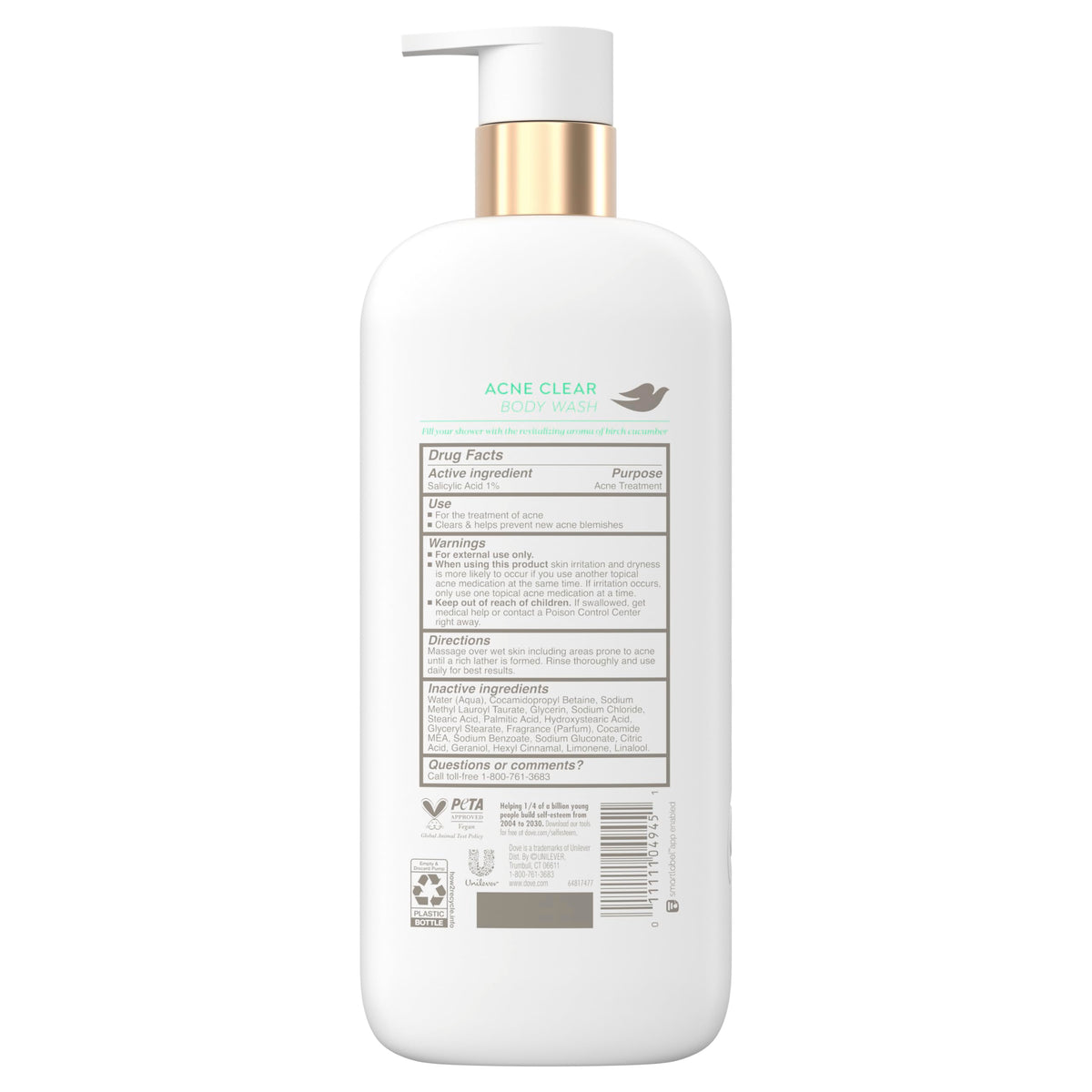 Dove 18.5 Fl Oz (Pack of 4) / White / Acne Clearing Body Washes
