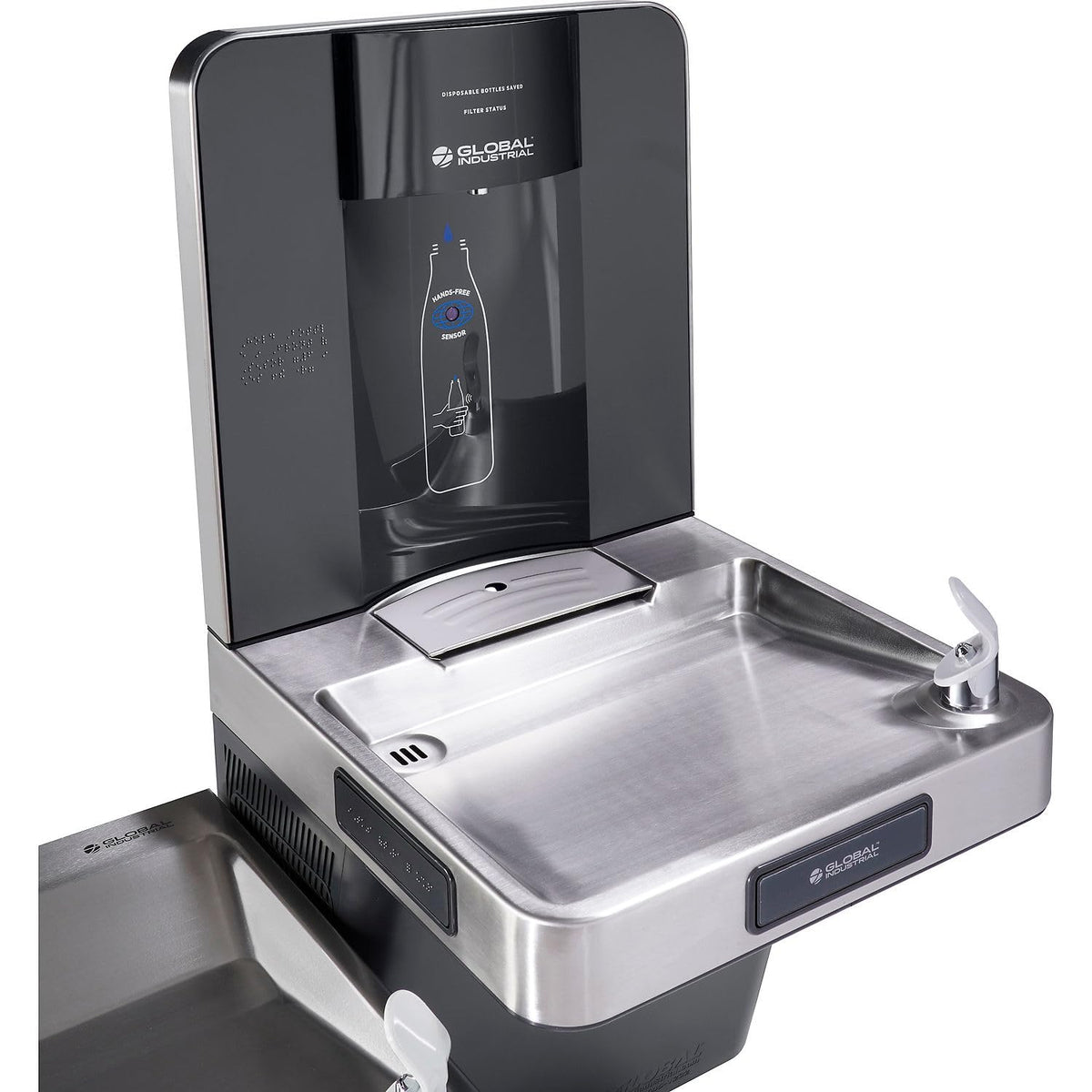 Wall Mount Bi-Level Refrigerated Bottle Filling Station by Global Industrial – Stainless Steel, Gray, Model 761243