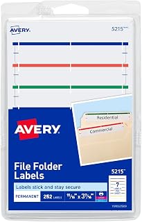 Avery File Folder Labels on 4" x 6" Sheets, Easy Peel®, Assorted, Print & Handwrite, 2/3" x 3-7/16", 252 Labels (5215)