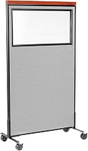 Global Industrial 36-1/4"W x 64-1/2"H Mobile Deluxe Office Partition Panel with Partial Window, Gray