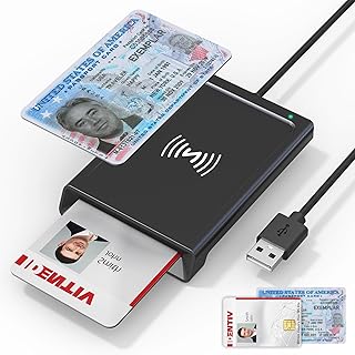 NFC Reader & CAC Reader Military 2-in-1 Smart Card Reader with NFC Support IC/ID/PIV/Bank/Credit Card, USB CAC Card Reader with Contactless NFC Tap-to-Read, Compatible with Mac, Windows,Android,Linux