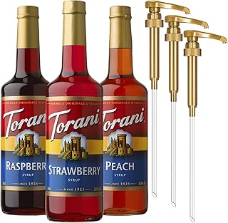 Torani Syrup, Strawberry, Peach, Raspberry 3-Pack, Pumps Included, 25.4 Oz