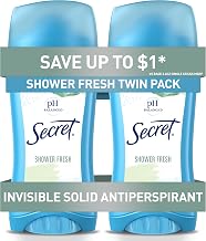 Secret Antiperspirant and Deodorant for Women, 24hr Sweat & Odor Protection, PH Balanced Protection, Gentle on Skin, Invisible Solid, Shower Fresh Scent, 2.6 oz (Pack of 2)