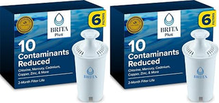 Brita Plus Water Filter, BPA-Free, High-Density Replacement Filter for Pitchers and Dispensers, Reduces 2x Contaminants*, Lasts Two Months or 40 Gallons, Includes 6 Filters (Pack of 2)
