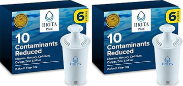 Brita Plus Water Filter, BPA-Free, High-Density Replacement Filter for Pitchers and Dispensers, Reduces 2x Contaminants*, Lasts Two Months or 40 Gallons, Includes 6 Filters (Pack of 2)