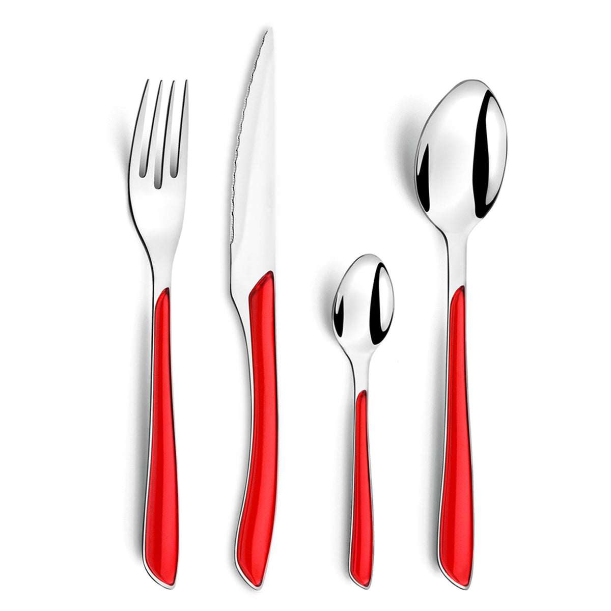 ECLAT Cutlery Set by Amefa – 16 Piece Cutlery Set for 4 People, Stainless Steel 18 0 Double injection Acrylonitrile Butadiene Styrene SAN, Red, Model 2214RDMBA1B60