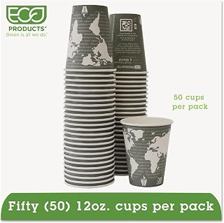 ECO PRODUCTS World Art Renewable/Compostable Hot Cups, 12 oz, Gray, 50/Pack