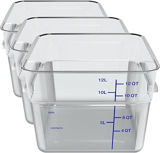 Carlisle FoodService Products Squares Square Food Storage Container with Stackable Design for Catering, Buffets, Restaurants, Polycarbonate (Pc), 12 Quarts, Clear (Pack of 3)