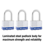 Master Lock 3 Pack / Silver / Industrial Keyed Padlocks