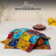 SURI Tempered Glass Challah Board, Large Cutting Tray, Colorful Window