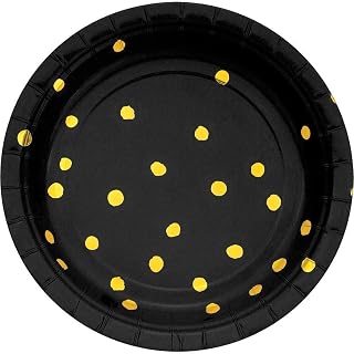 Creative Converting Black & Gold Foil Stamp Paper Dessert Plates Party Supplies, Multicolor