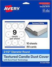 Avery Printable Round Candle Dust Covers, 2.5" Diameter, Matte Textured White, Sure Feed Technology, Print-To-The-Edge Capability, Laser/Inkjet Compatible, 90 Total, Ideal for Packaging & Displays
