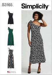Simplicity SS3165U5 Misses' One Shoulder Dress Sewing Pattern Packet, Design Code S3165, Sizes 16-18-20-22-24