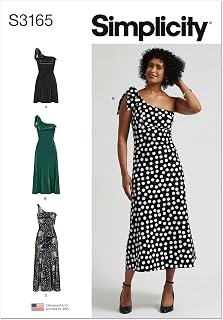 Simplicity SS3165U5 Misses' One Shoulder Dress Sewing Pattern Packet, Design Code S3165, Sizes 16-18-20-22-24