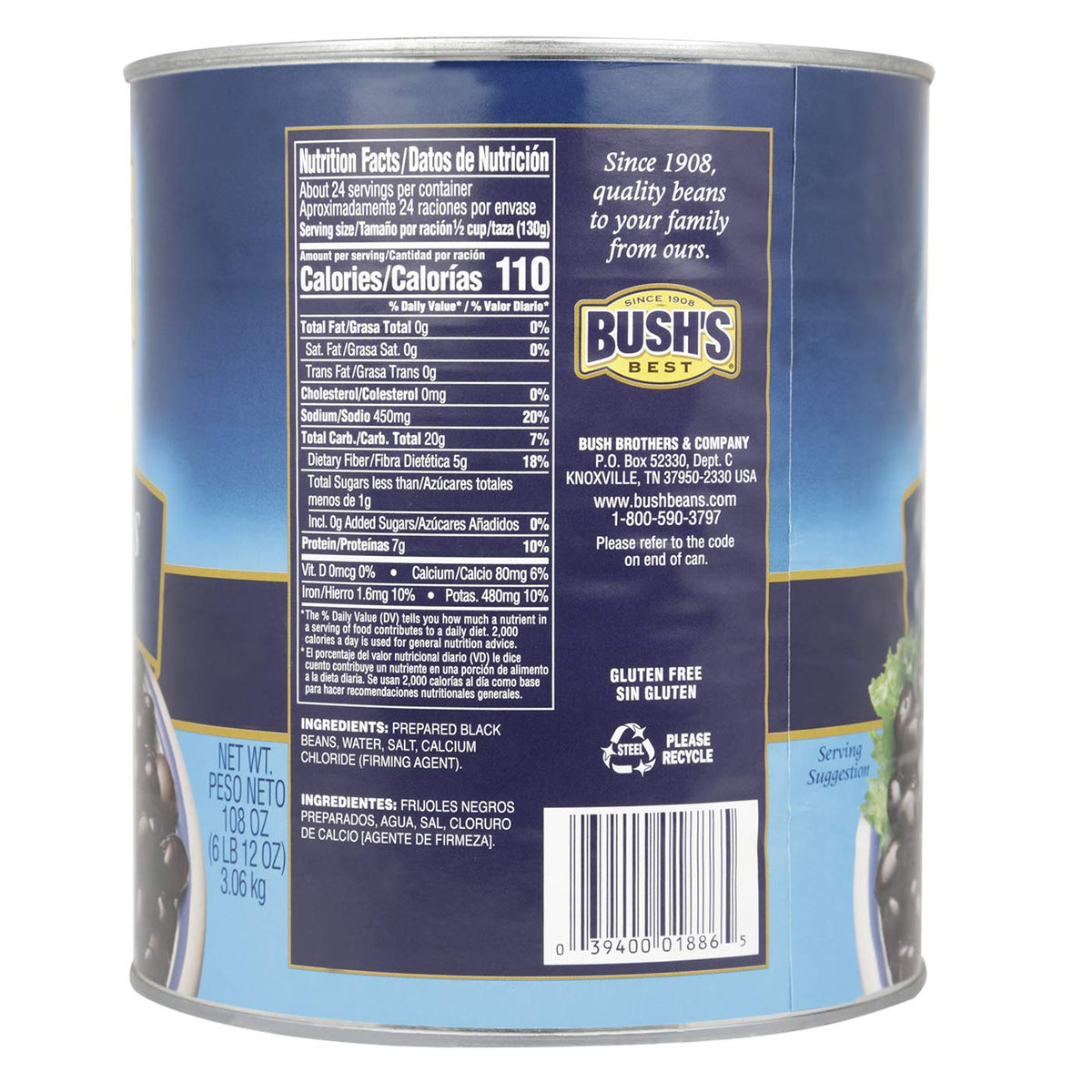 Bush's Best Black Beans / 108 Ounce (Pack of 6) / 1 Side Dishes