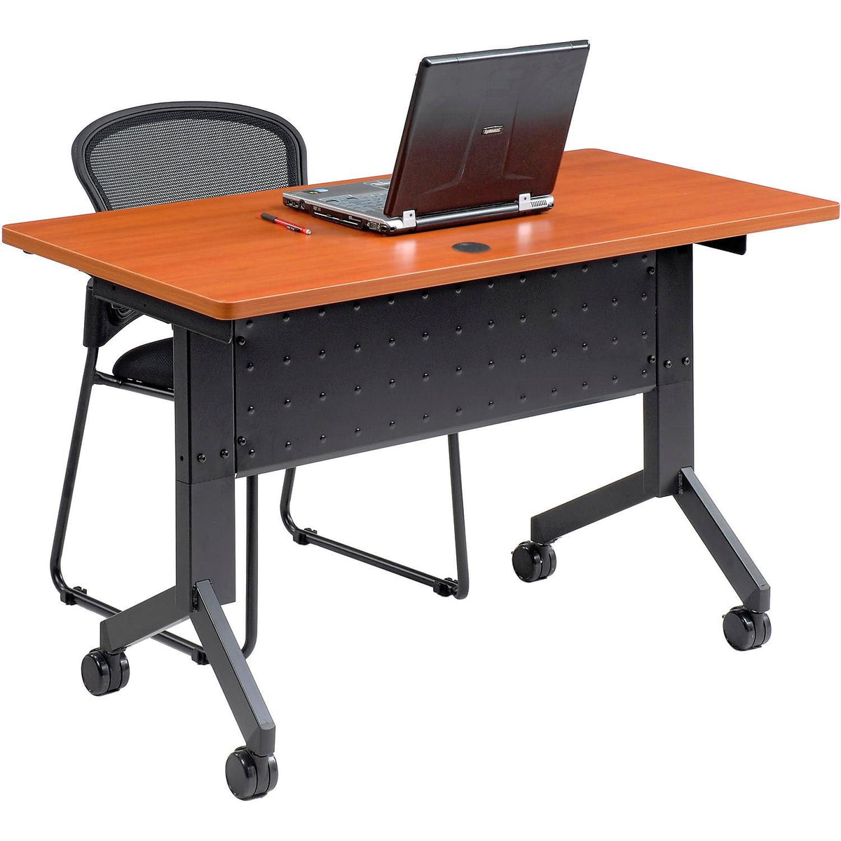Flip-Top Training Table by Global Industrial – 48" x 24" x 29.5", Laminate, Cherry, Model 695123