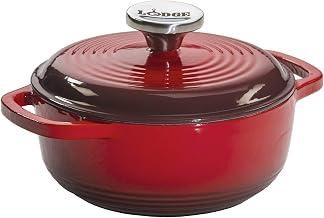 Lodge Essential Enamel Cast Iron Dutch Oven, 1.5 Quart, Red | Dual Handles, Oven Safe up to 500°F, Use to Marinate, Cook, Bake, Refrigerate & Serve, Stovetop Safe