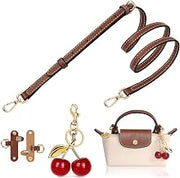 Crossbody Strap for Longchamp Mini Bag, Leather Shoulder Strap Kit, Equipped with Silk Head Scarf (Strap with Cherry Keychain)