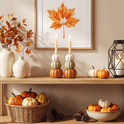 FoldTier Pumpkin Candle Holders, 5.9 Inch Resin Set of 2, Orange White Green