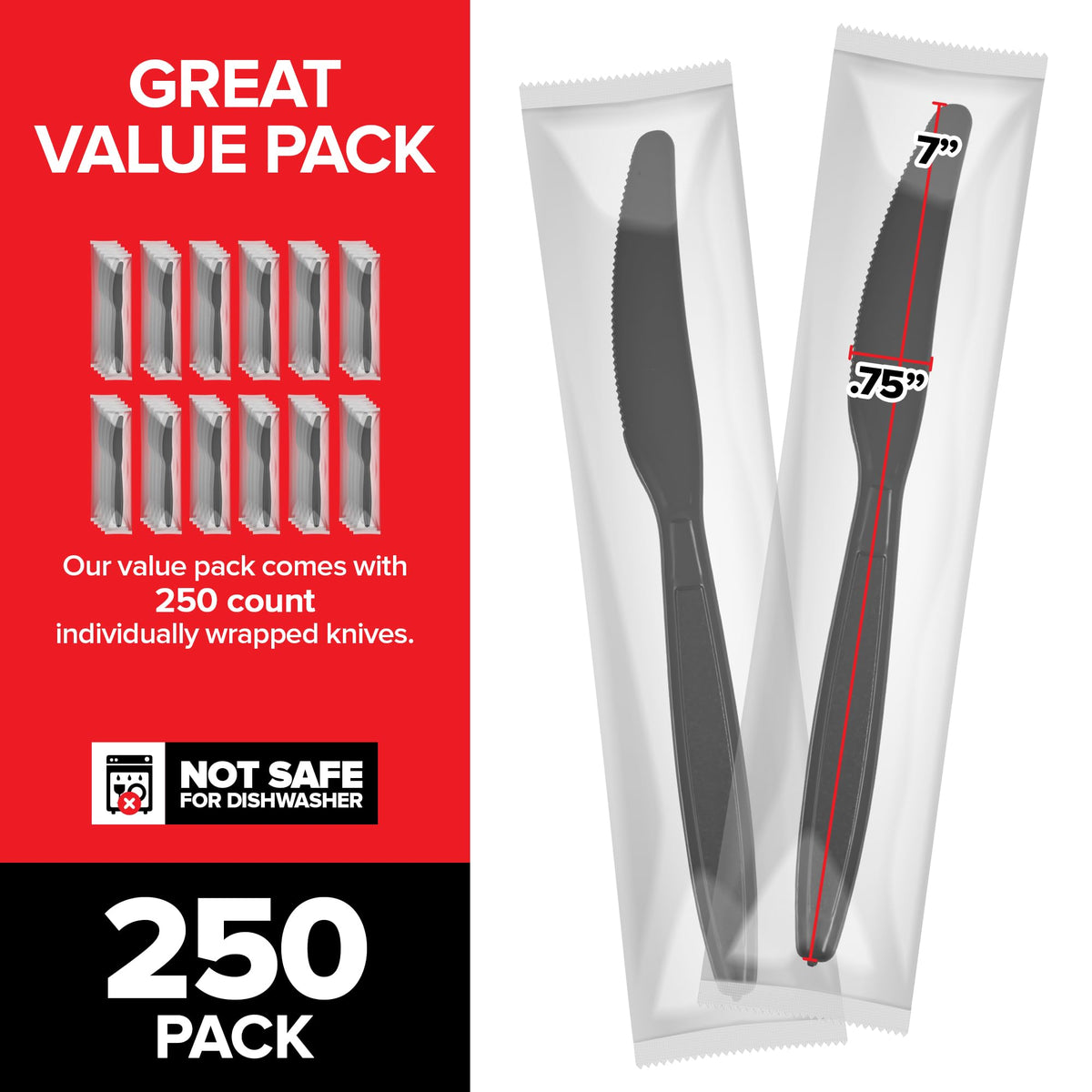 Stock Your Home Knives / 7.5"L x .75"W / Black Knives