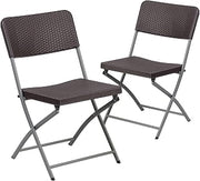 Flash Furniture Hercules Rattan Folding Chair, Brown, 2-Pack | Gray Frame
