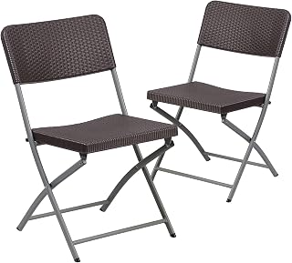 Flash Furniture Hercules Rattan Folding Chair, Brown, 2-Pack | Gray Frame