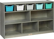 ECR4Kids 5+5 Cubby Mobile Tray Cabinet with Bins, Grey Wash, Contemporary