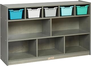 ECR4Kids 5+5 Cubby Mobile Tray Cabinet with Bins, Grey Wash, Contemporary