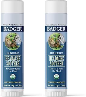 Badger Headache Soother, 100% Organic Essential Oil Aromatherapy, All-Natural Headache Relief w/Peppermint, Eucalyptus & Lavender, .6 oz (Pack of 2)