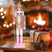 Oeuvi Wooden Nutcracker Figure, 11.8 Inch Tall, Pink Sequins