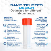LabChoice Universal Containers - Polypropylene - 30 mL Specimen Vial with Screw-On Cap - Solid and Liquid Sample Collection - 100 per Bag by Dynarex – 400 Count, Model 43051